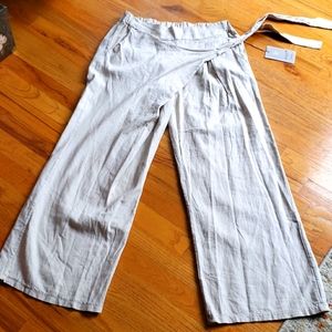 Linen khaki wide legs pants Large